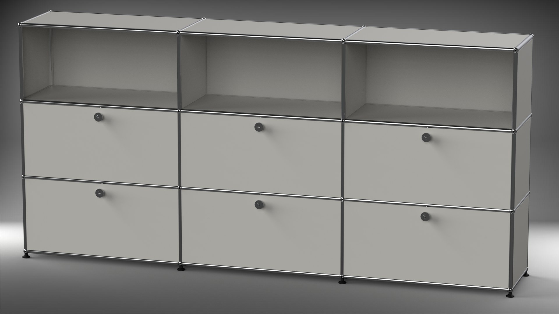 Highboard 3x3 mit sechs Klappen oben offen