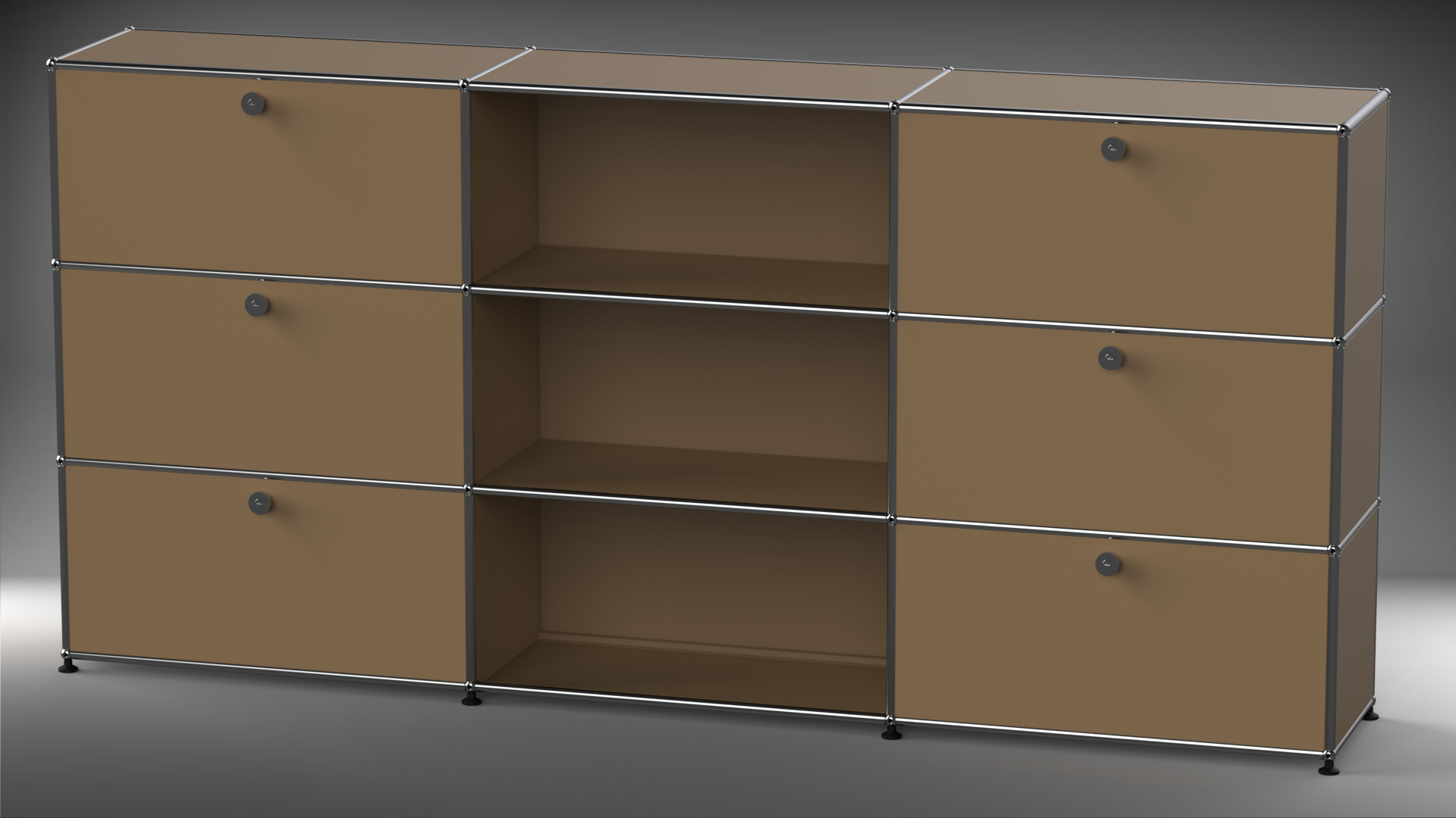 Highboard 3x3 mit sechs Klappen mitte offen