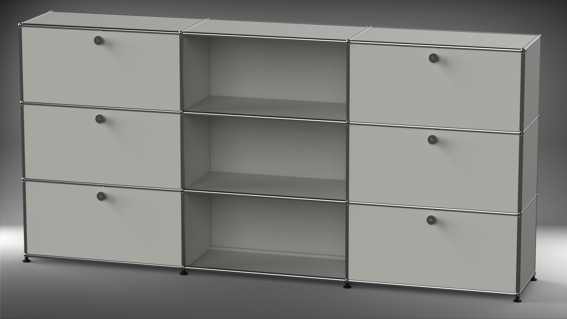 Highboard 3x3 mit sechs Klappen mitte offen