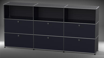 Highboard 3x3 mit sechs Klappen oben offen