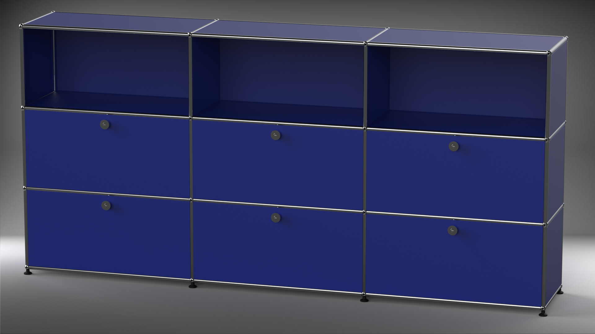Highboard 3x3 mit sechs Klappen oben offen