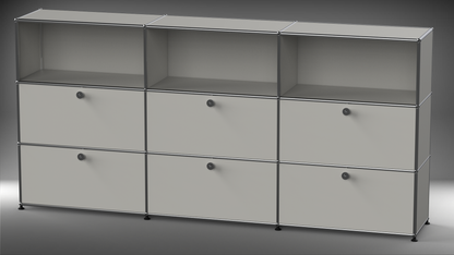 Highboard 3x3 mit sechs Klappen oben offen
