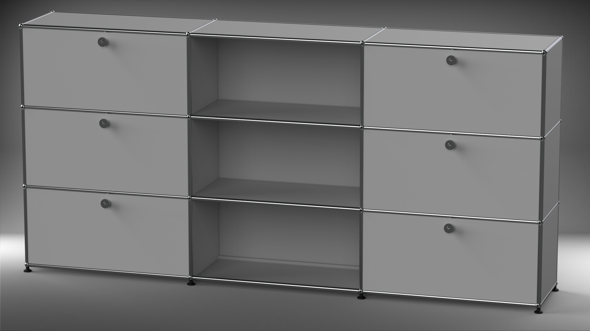 Highboard 3x3 mit sechs Klappen mitte offen