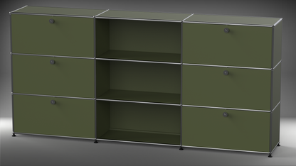 Highboard 3x3 mit sechs Klappen mitte offen
