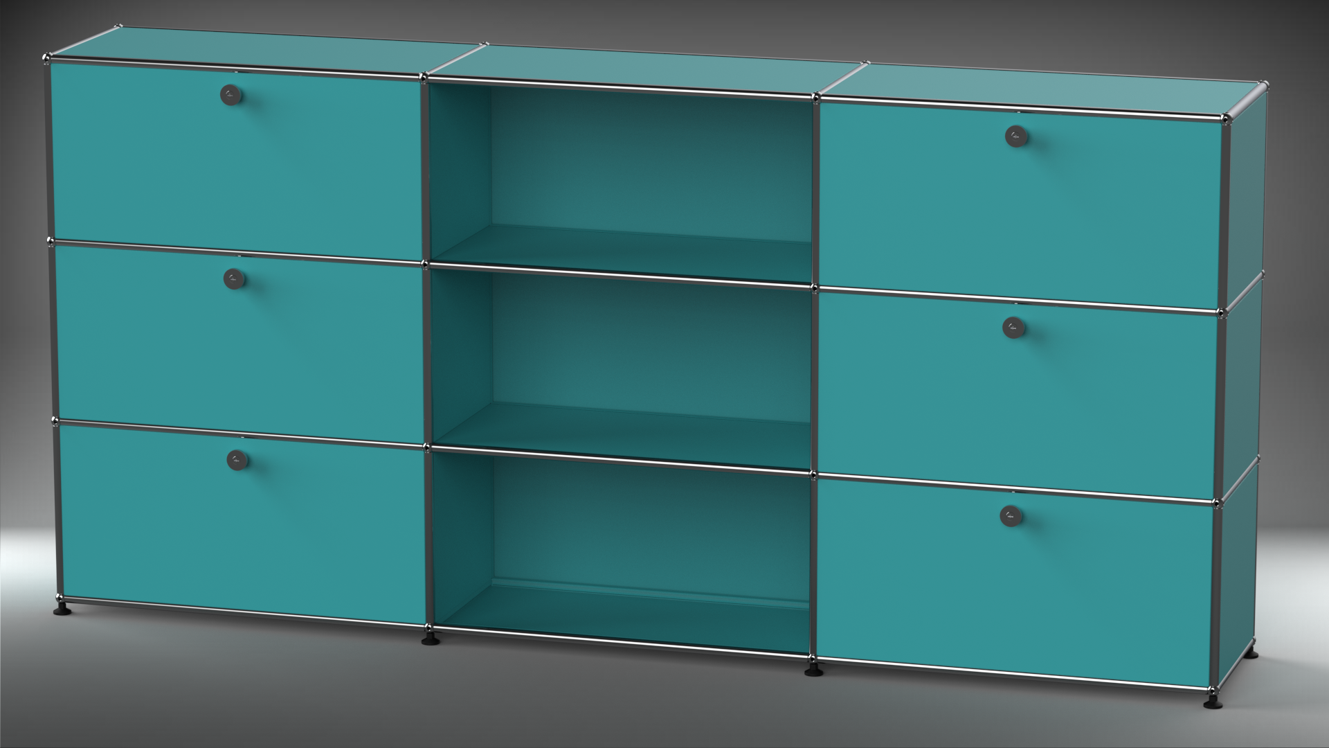 Highboard 3x3 mit sechs Klappen mitte offen