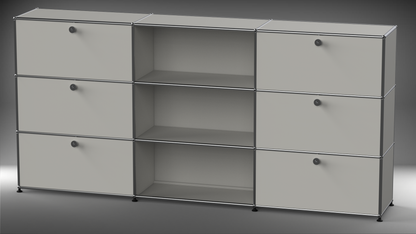 Highboard 3x3 mit sechs Klappen mitte offen
