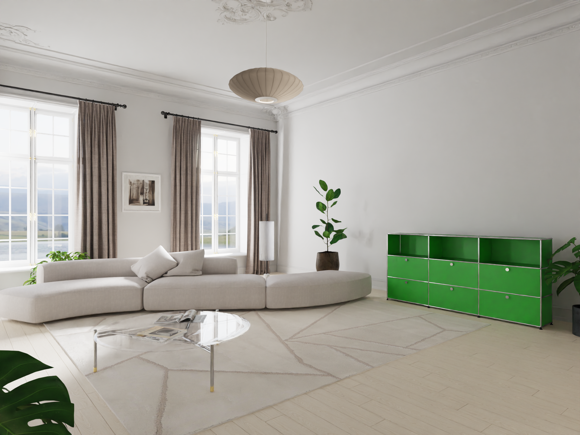 Highboard 3x3 mit sechs Klappen oben offen